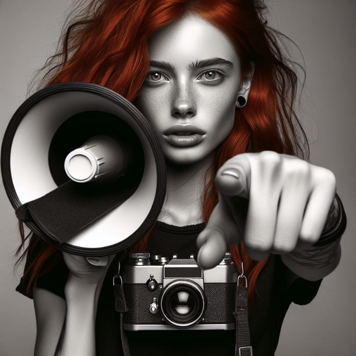 Confident Fiery Red-Haired Girl with Megaphone | Punk Rock Style