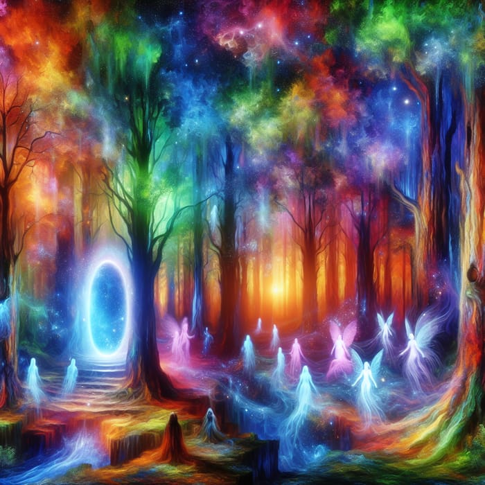 Mystical Forest Portal: Ethereal Beings Emerged | Fantasy Art