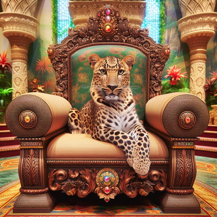 Leopard on Throne - Royal Grandeur Captured