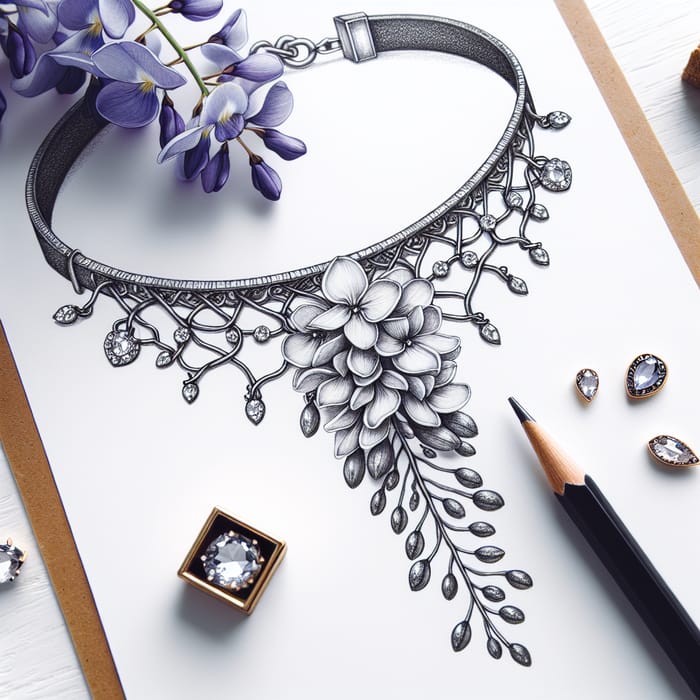 Wisteria Flower Choker Jewelry | Hand-Drawn Design
