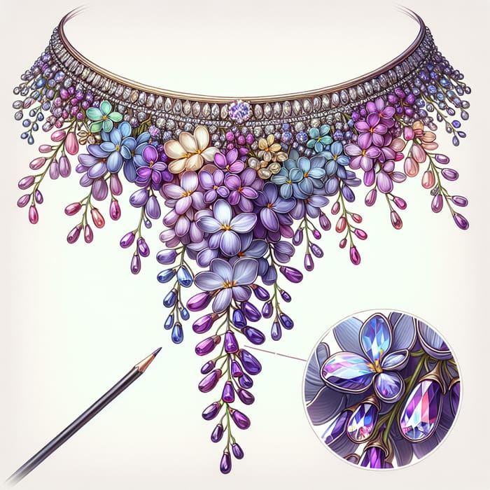Wisteria Flower Choker Necklace | Metal & Stone Jewelry for Neck Decoration