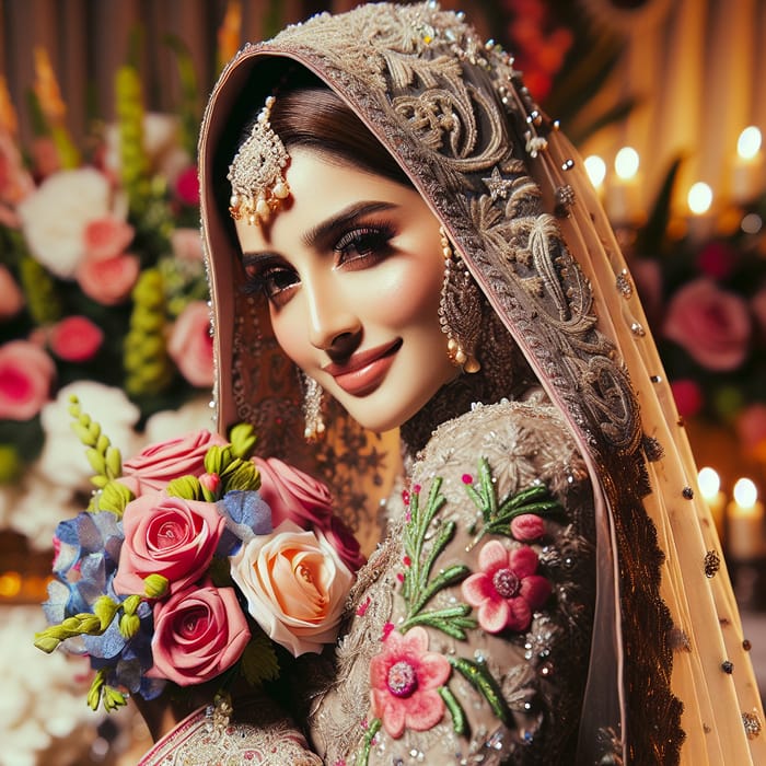 Pakistani Bride Adorned in Traditional Ensemble with Hijab