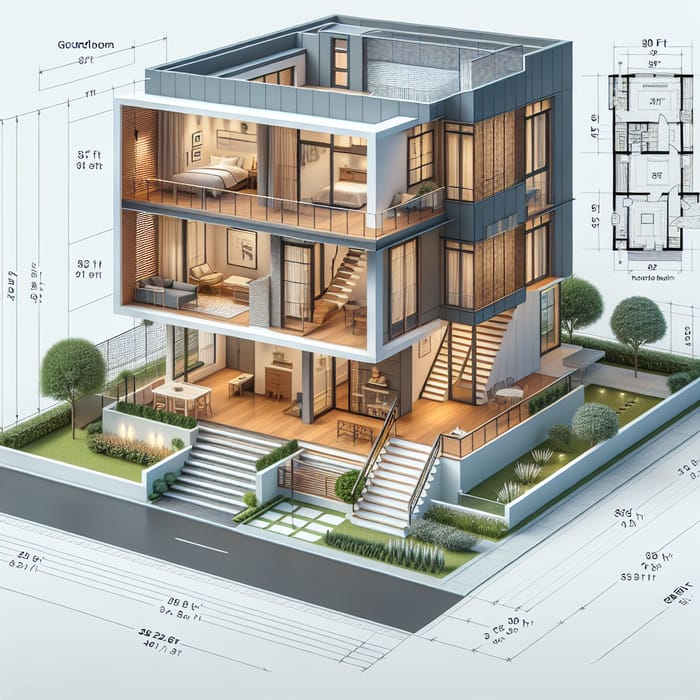 Modern Three-Story House Design on 39x53 Plot | Spacious 832 Sq Ft Home