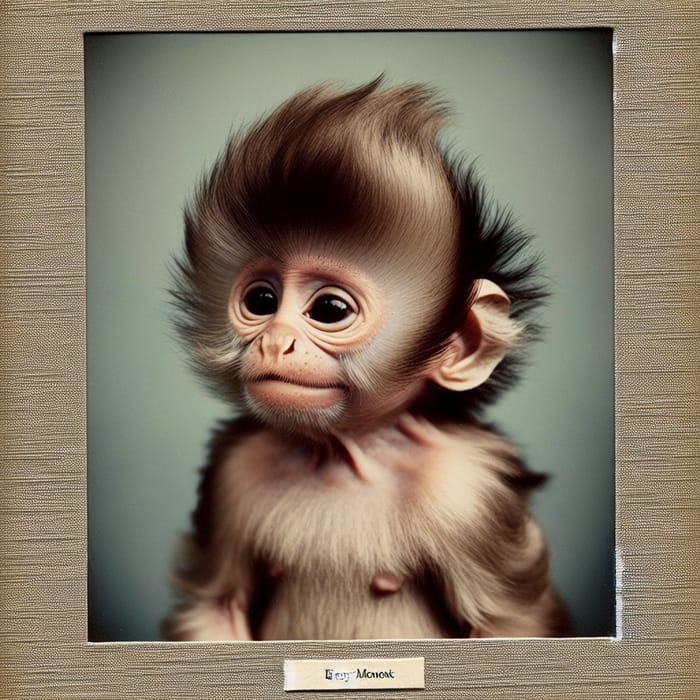 Small Monkey with Comedic Hair | Yearbook-Inspired Portrait