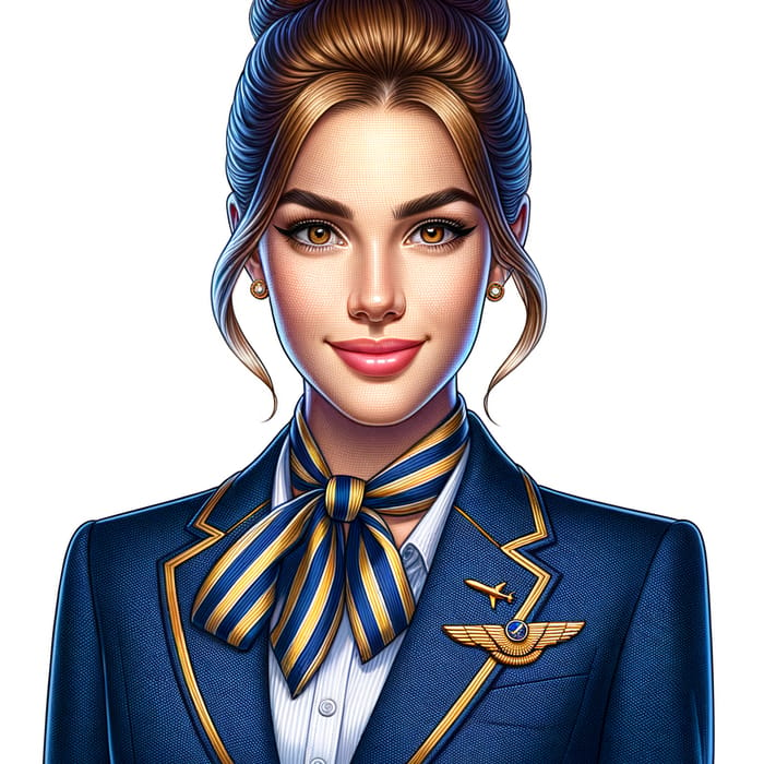 Flight Attendant Girl: Detailed Portrait of Young Caucasian
