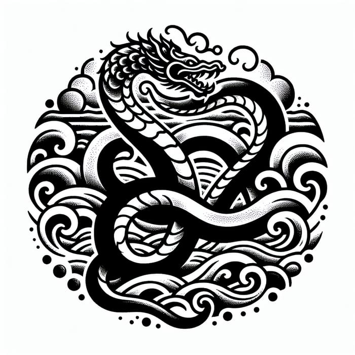 Viking Style Jörmungandr Mythical Sea Serpent Tattoo Design