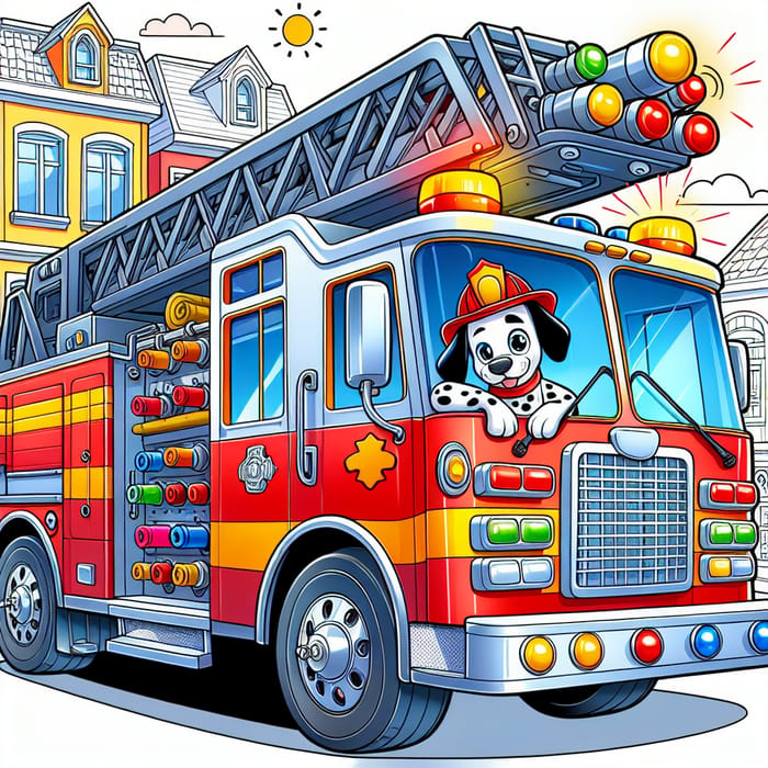 Cartoon Fire Engine Illustration - Vivid & Fun