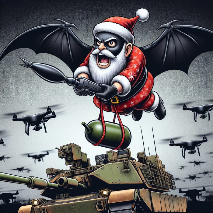 Dark Sky Showdown: Angry Santa Drops Bomb on Tank from Bat