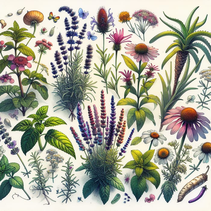 Herbal Plants and Flowers Illustration - Watercolor Art
