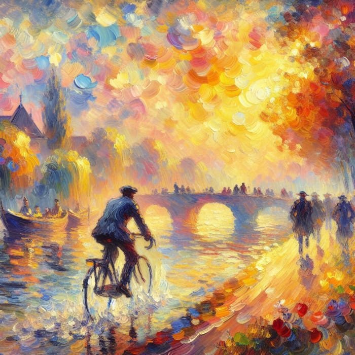 Impressionistic Cycling Scene in Vibrant Colors