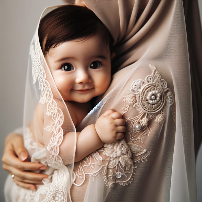 Sweet Moment: Baby in Veiled Mother's Arms