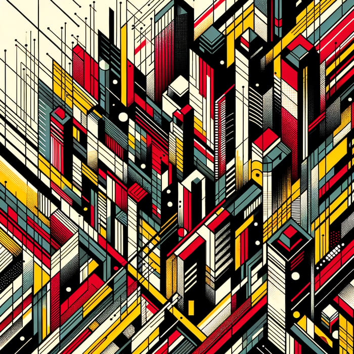 Abstract City Energy in Red, Yellow, Black Geometric Art