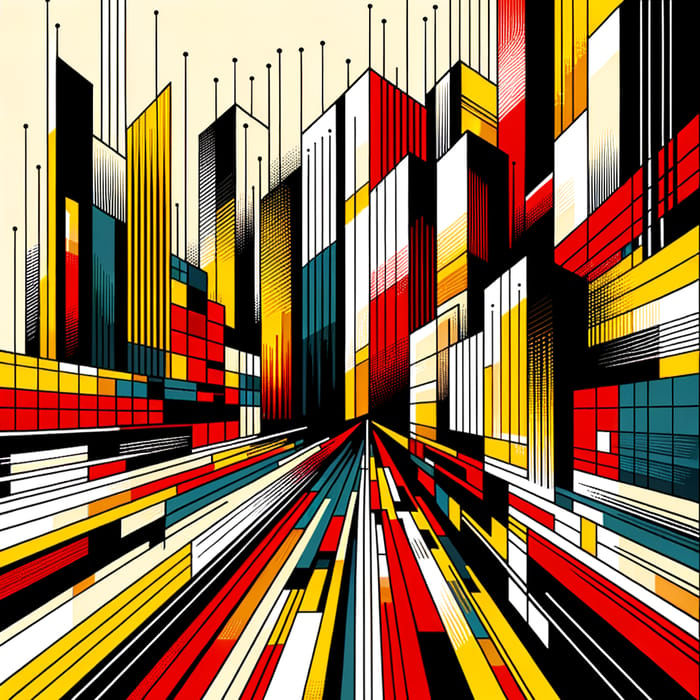 Vibrant Urban Energy: Abstract Cityscape with Geometric Shapes