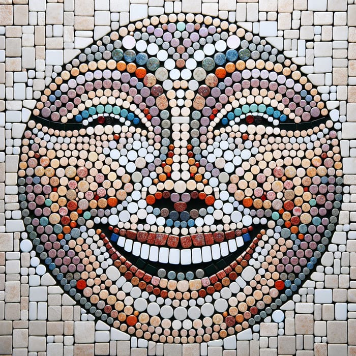 Happy Face Mosaic: Smiling Expression in Circular Tiles