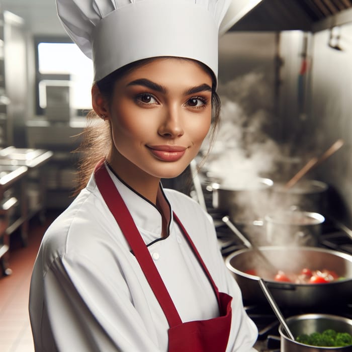 Female Chef Cooking Aromatic Dishes