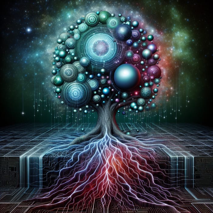 Futuristic Tree: Uranus Crown, Pluto Roots - Cosmic Energy