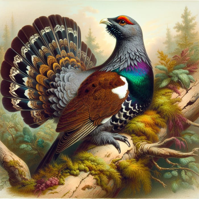Majestic Capercaillie Bird Illustration in Audubon Style | Nature-Inspired Artwork