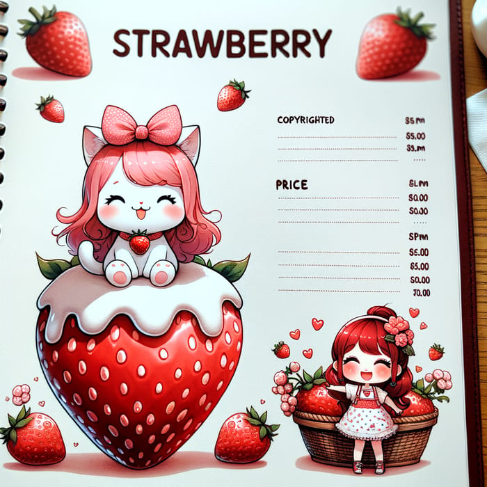 Whimsical Strawberry Delights Menu with Unique Characters