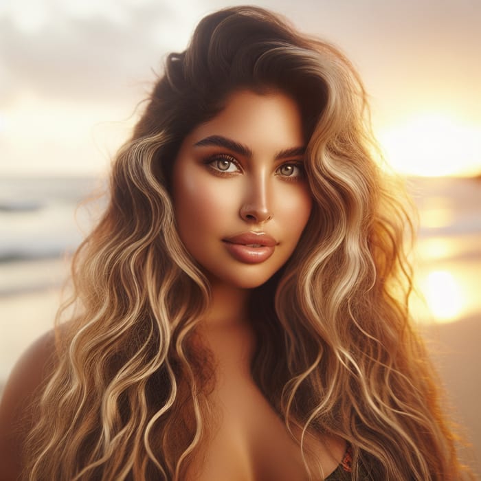 Captivating Plus-Size Woman in Ethereal Beach Portrait