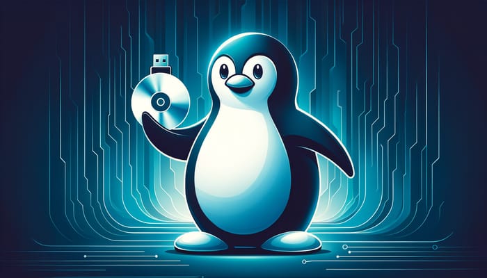 Sleek Blue Tech Background with Linux Tux Mascot