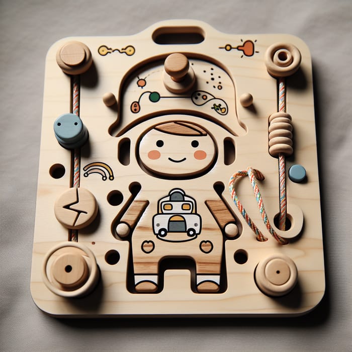Wooden Busy Board Toy with Cartoon Character | Interactive Features