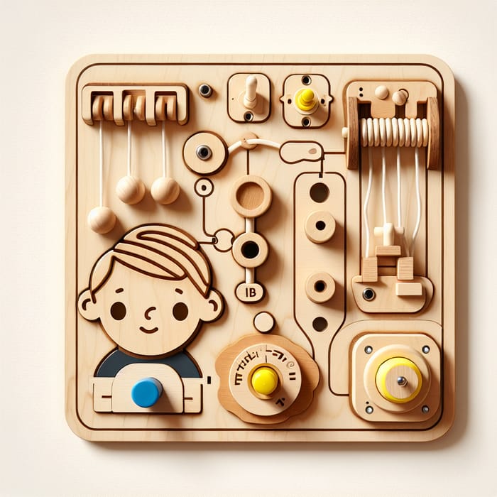Interactive Wooden Busy Board Toy with Cartoon Character Design