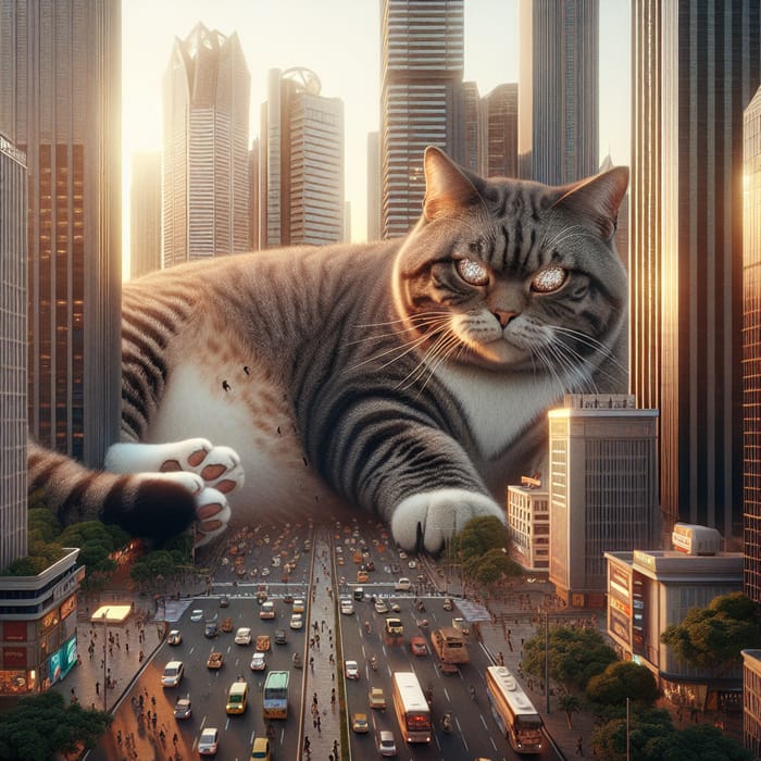 Fat Giant Cat Roaming City Streets - Urban Feline Delight