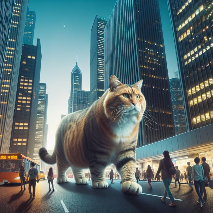 Fat Giant Cat Roaming Urban Streets