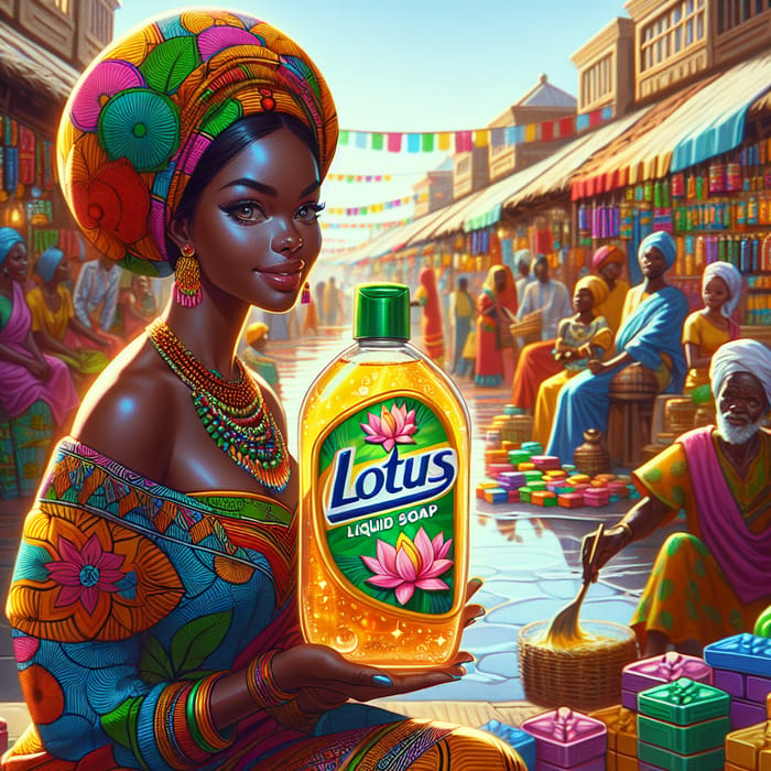 Beautiful African Girl in Market Advertising Lotus Soap