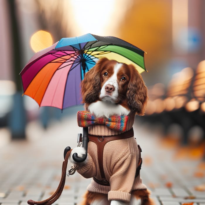 Dog with Umbrella: Adorable Pet Protected from Sun