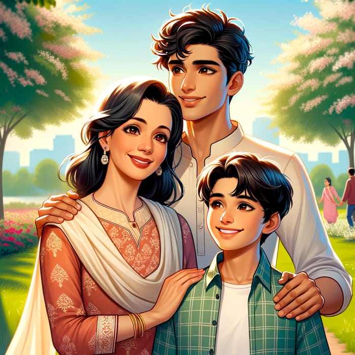 Lovely South Asian Mom Enjoying Time with Sons