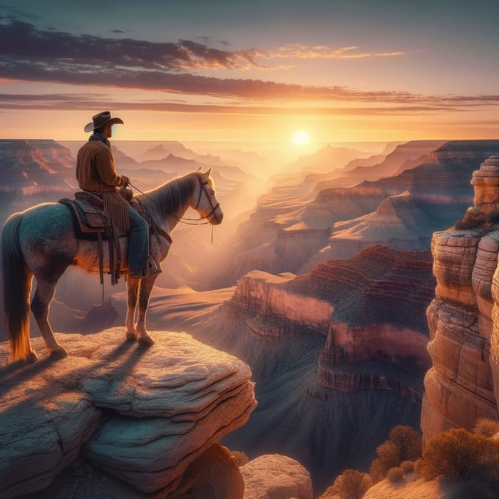 Grand Canyon Sunrise Cowboy Horse Sun View