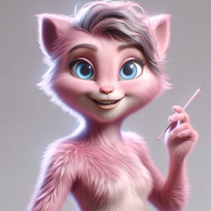 Imaginative Pink Furry Humanoid Character Design with Expressive Blue Eyes