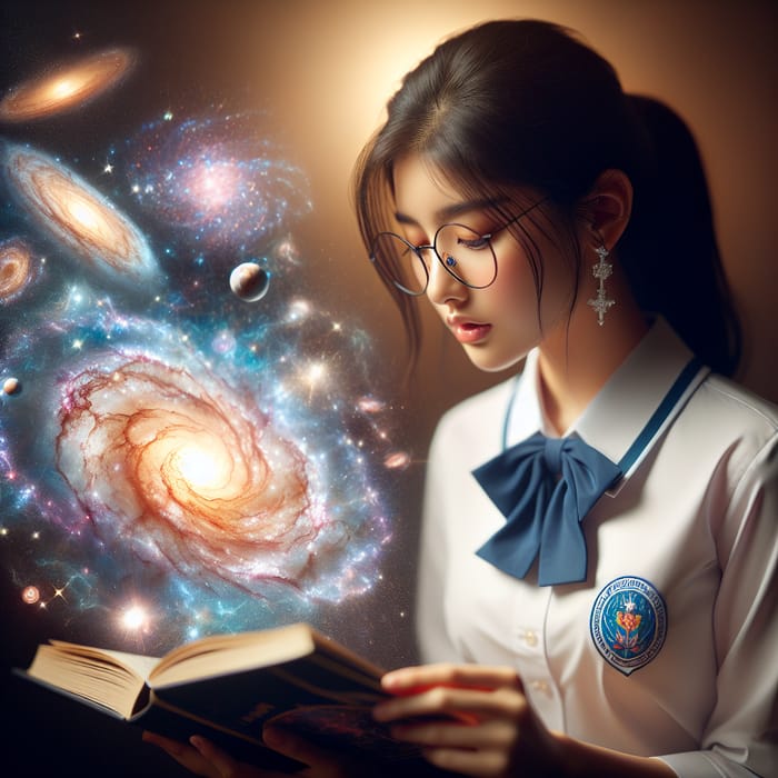 Awe-Inspiring South Asian Female Student Immersed in the Wonders of the Universe