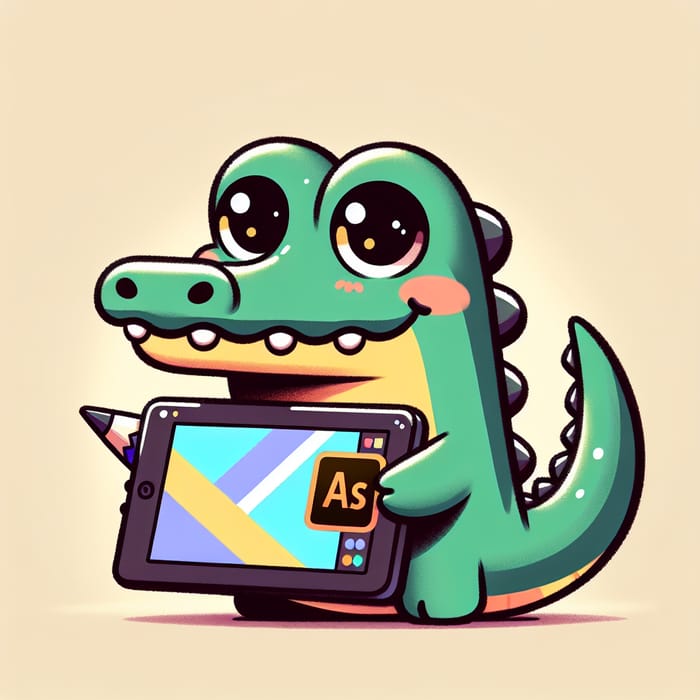 Funny Crocodile Holding Tablet | Abstract Design Sketchpad