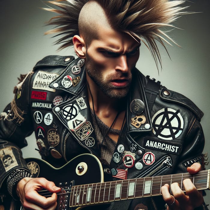Rebellious Punk Guitarist with Anarchist Symbols - Rocking Out