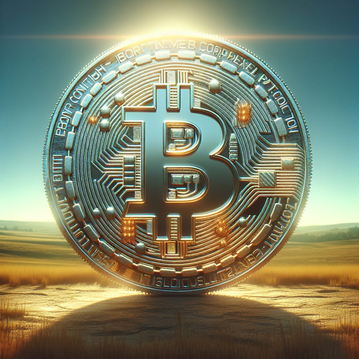 ICP Crypto Coin on Flat Land with Blue Sky Background