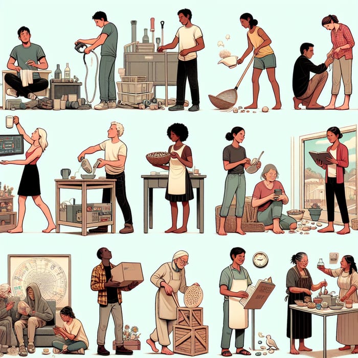 Ten People Illustrating Diverse Actions in Inclusive Scene