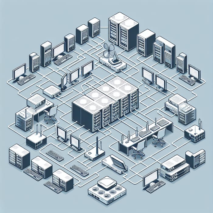 Office Network Structure Diagram: 10 PCs & Servers