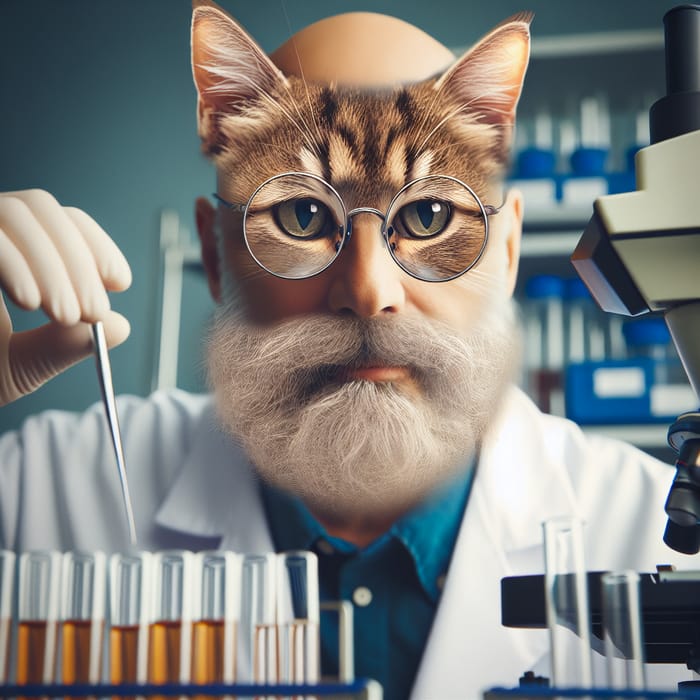 Captivating Cat Transformation: Bearded Scientist Turns into Feline Phenomenon