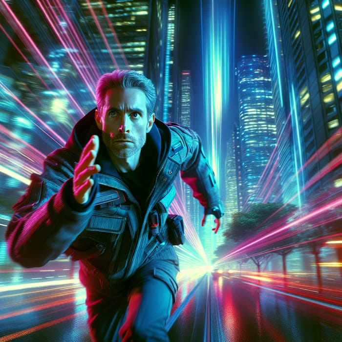 Intense Cyberpunk Chase in Neon Cityscape: Blade Runner Vibes