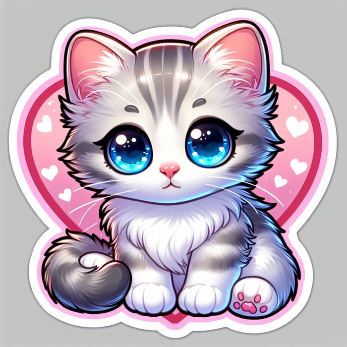 Adorable Kitten Sticker Design | Cute Cat Sticker with Heart Outline