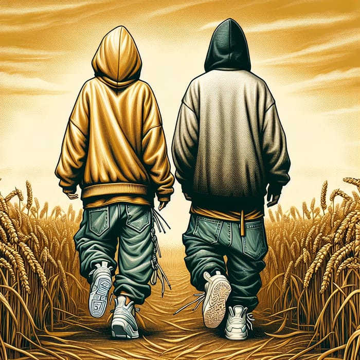 Diverse Rappers in Unique Street Styles Walking Through Wheat Field