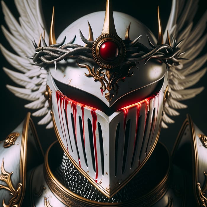 Knight in White Armor with Angelic Hannya Helmet