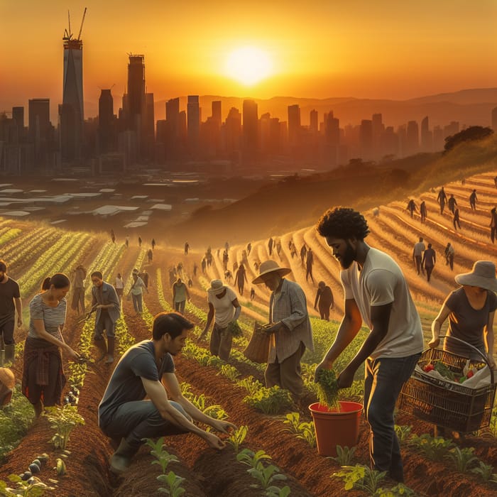 Inclusive Sunset Landscape of Metropolitan Farming Community