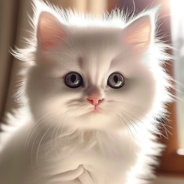 Adorable White Kitten Enjoying Sunshine