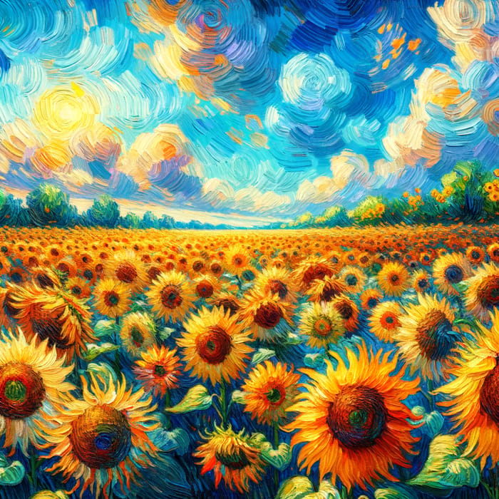 Radiant Sunflower Field in Impressionistic Style