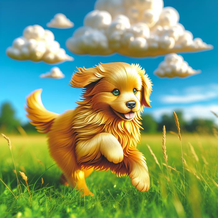Vibrant and Playful Dog Frolicking in a Sunlit Field