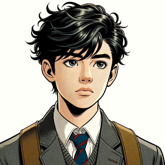 Caucasian Teenage Boy Black Hair & Eyes School Uniform Marvel Style
