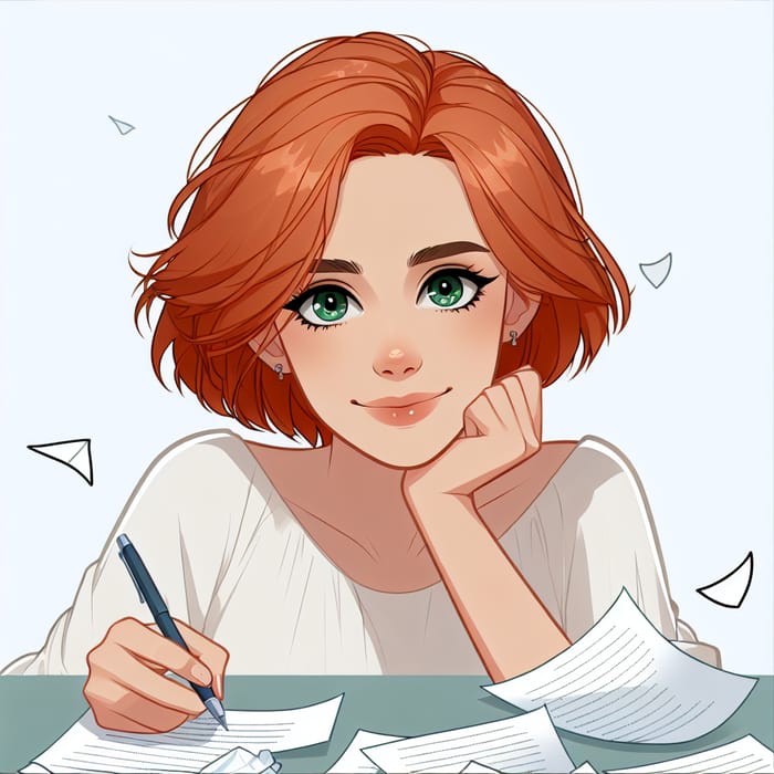 Red-Haired Female Writer with Green Eyes | Creative Hairstyle